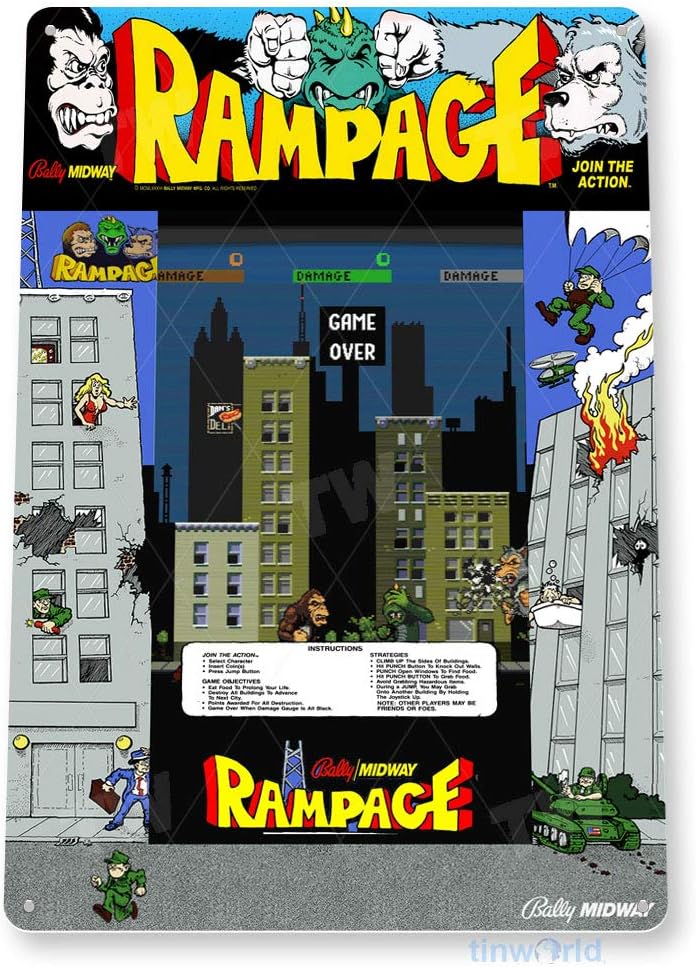 Retro Gaming Arcade Console - TIN SIGN Rampage Arcade Sign Sala